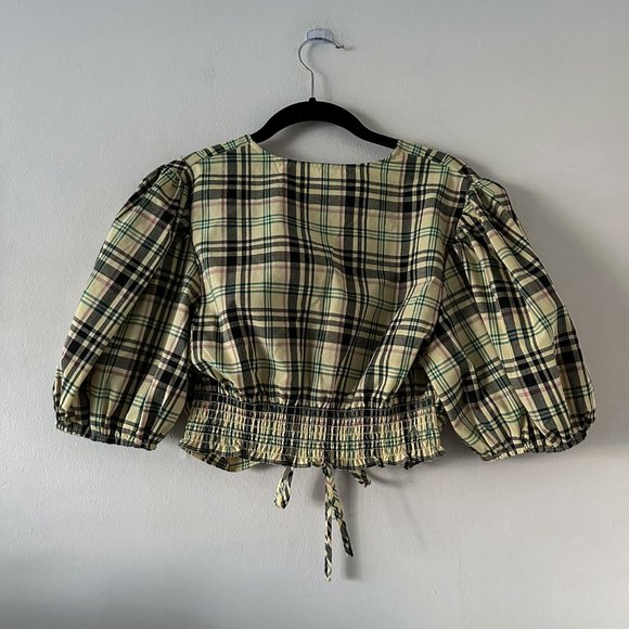Derek Lam 10 Crosby Bella Crop Top Yellow Plaid Womens Size 6 - Picture 9 of 10
